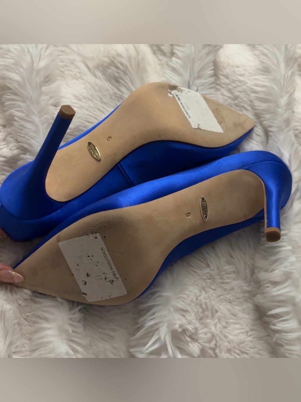 Badgey Mischka Blue Crystal Buckle Satin Pointed-Toe Pumps - Picture 4 of 4
